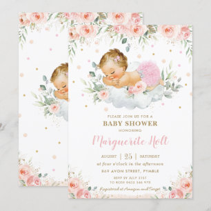 Chic Blush Floral Sweet Sleeping Baby Girl Shower  Kaart