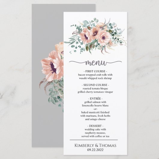Chic Blush Floral Weddenrenmenu Menu (Voorkant / Achterkant)