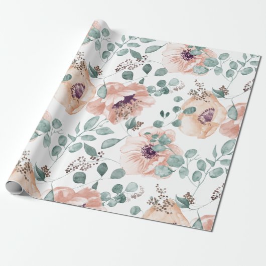 Chic Blush Floral Wedding Cadeaupapier (Uitgerold)