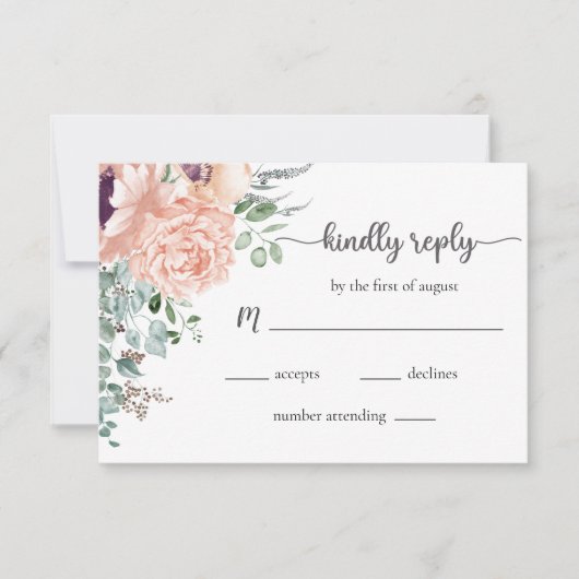 Chic Blush Floral Wedding RSVP Kaart (Voorkant)