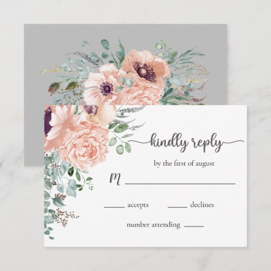 Chic Blush Floral Wedding RSVP Kaart (Voorkant / Achterkant)
