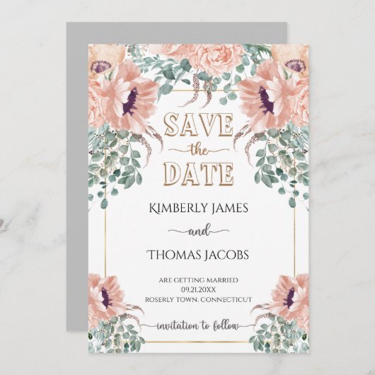 Chic Blush Floral Wedding Save The Date (Voorkant / Achterkant)