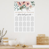Chic Blush Floral Wedding Seating Chart Poster (Keuken)