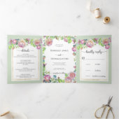 Chic Blush Floral Wedding Tri-Fold Uitnodiging (Binnen)
