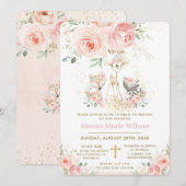 Chic Blush Floral Woodland Baptism Christening Kaart (Voorkant / Achterkant)