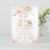 Chic Blush Floral Woodland Baptism Christening Kaart (Staand voorkant)