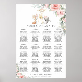 Chic Blush Floral Woodland Greenery Seating Chart Poster