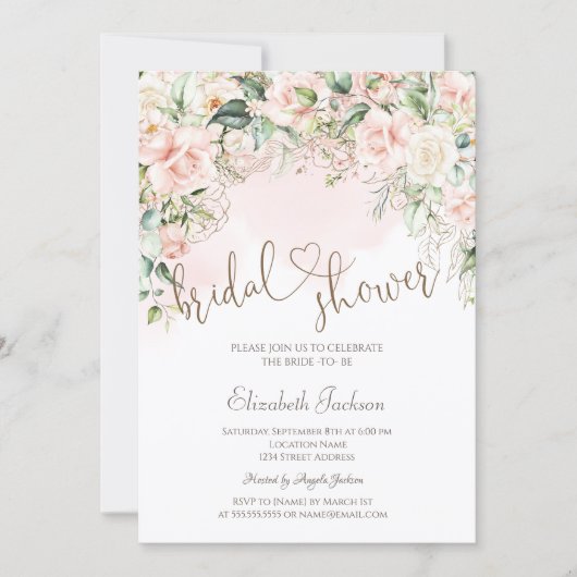 Chic Blush Flowers Bridal Shower  Kaart (Voorkant)