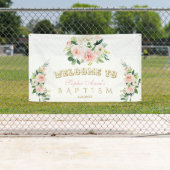 Chic Blush Flowers Girl Baptism Cross Welcome Sign Spandoek (Insitu)