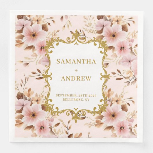 Chic Blush Gold Boho Trouwservetten Servet (Voorkant)