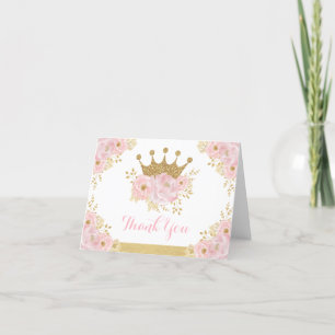 Chic Blush Gold Crown Princess Verjaardag Baby Gir Bedankkaart