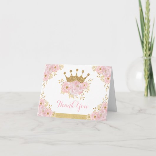 Chic Blush Gold Crown Princess Verjaardag Baby Gir Bedankkaart (Voorkant)