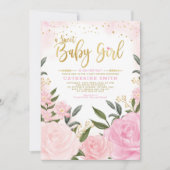 Chic Blush Gold Garden Floral Rozen Baby shower Kaart (Voorkant)
