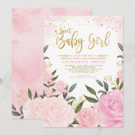 Chic Blush Gold Garden Floral Rozen Baby shower Kaart