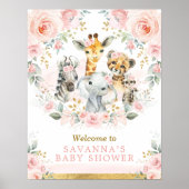 Chic Blush Gold Oerwoud Safari Baby Animals Welkom Poster (Voorkant)