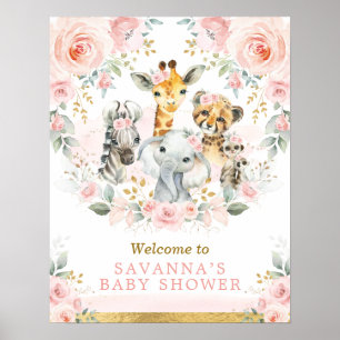 Chic Blush Gold Oerwoud Safari Baby Animals Welkom Poster