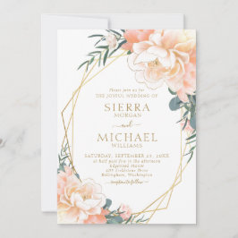 Chic Blush Gold Peach Emerald Green Floral Wedding Kaart