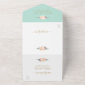 Chic Blush Gold Peach Mint Green Floral Wedding All In One Uitnodiging (Buitenkant)