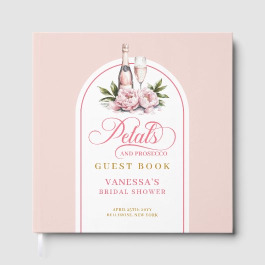 Chic blush gold petals prosecco bridal shower gastenboek (Voorkant)