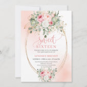 Chic Blush Gold Roses Sweet 16 Birthday Invitation Kaart (Voorkant)