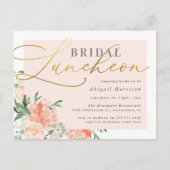Chic Blush & Gold Script Floral Bridal Luncheon Uitnodiging Briefkaart (Voorkant)