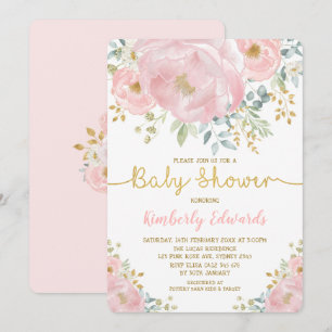 Chic Blush Gold Waterverf Bloemenmeisje Baby showe Kaart