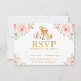 Chic Blush Gold Woodland Floral Baby Animals RSVP Kaart