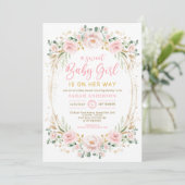 Chic Blush Goud Roze Bloemen Sweet Baby Meisje Dou Kaart (Staand voorkant)