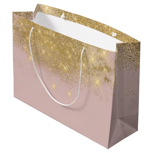 Chic Blush | Gouden Stofvonk Monogram Huwelijk Groot Cadeauzakje (Achterkant Gekanteld)