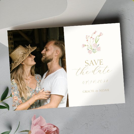 Chic Blush & Ivoor Wildflower Fotobruiloft Save The Date