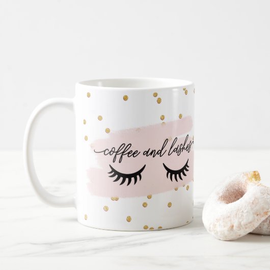 Chic Blush koffie en wimpers Faux Gold met naam Koffiemok (Met donut)