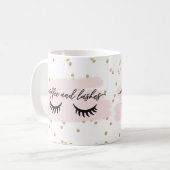Chic Blush koffie en wimpers Faux Gold met naam Koffiemok (Voorkant links)