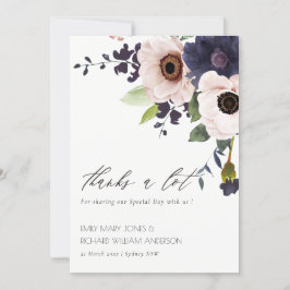 Chic Blush Navy Anemone Floral Waterverf Wedding Bedankkaart