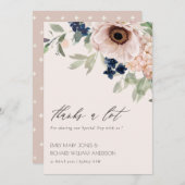Chic Blush Navy Anemone Floral Waterverf Wedding Bedankkaart (Voorkant / Achterkant)