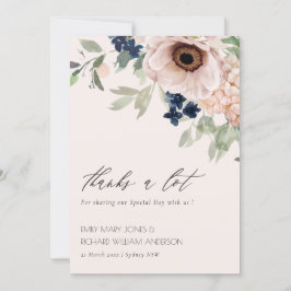 Chic Blush Navy Anemone Floral Waterverf Wedding Bedankkaart