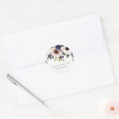 Chic Blush Navy Anemone Floral Waterverf Wedding Ronde Sticker (Envelop)