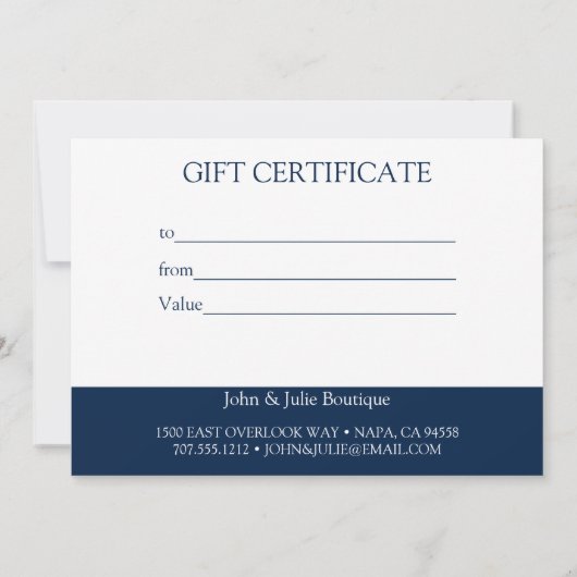 Chic Blush Navy Blue Gift Certificate (Achterkant)