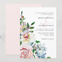 Chic Blush Pastel Waterverf Bloemen Huwelijk Kaart
