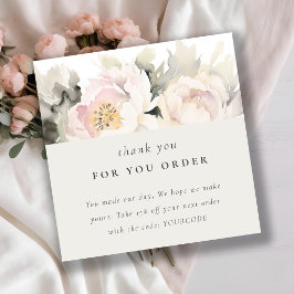 Chic Blush Peony Waterverf Floral Dank u bestellin Vierkante Visitekaartje