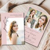Chic Blush Pink 4 foto afstudeerfeest Kaart