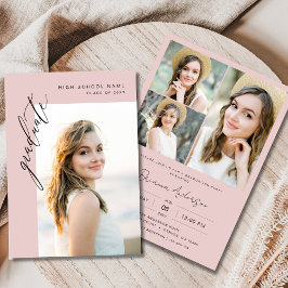 Chic Blush Pink 4 foto afstudeerfeest Kaart