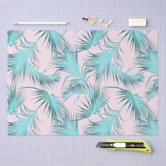 Chic Blush Pink Aqua Blue Palm Frontern Tissuepapier (Craft)