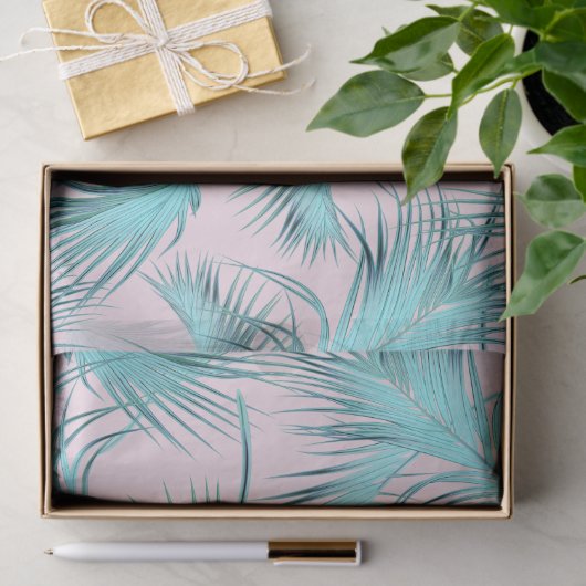 Chic Blush Pink Aqua Blue Palm Frontern Tissuepapier (Geschenk)