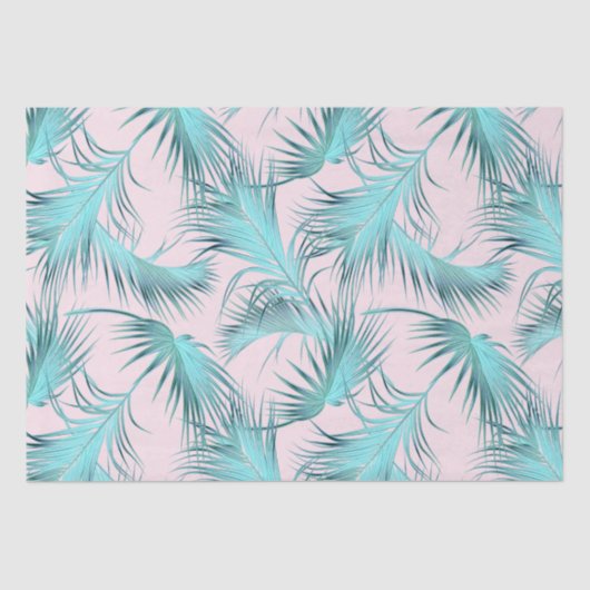 Chic Blush Pink Aqua Blue Palm Frontern Tissuepapier (Voorkant)