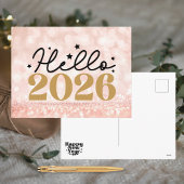 Chic Blush Pink Black Hello 2026 Happy New Year Feestdagenkaart