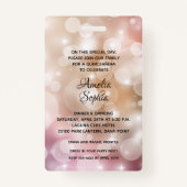 Chic Blush Pink Bokeh Quinceañera Nodig VIP Pass u Badge (Achterkant)