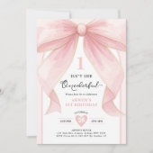 Chic Blush Pink Bow ONEderful Meisje 1e Verjaardag Kaart (Voorkant)