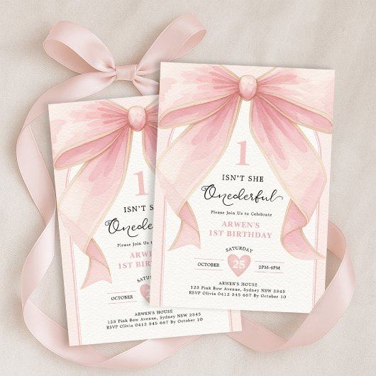 Chic Blush Pink Bow ONEderful Meisje 1e Verjaardag Kaart