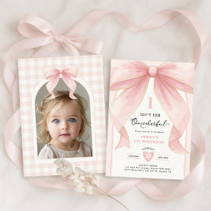 Chic Blush Pink Bow ONEderful Meisje 1e Verjaardag Kaart