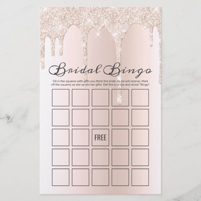 Chic Blush Pink Driving Glitter Bridal Bingo Game (Voorkant)